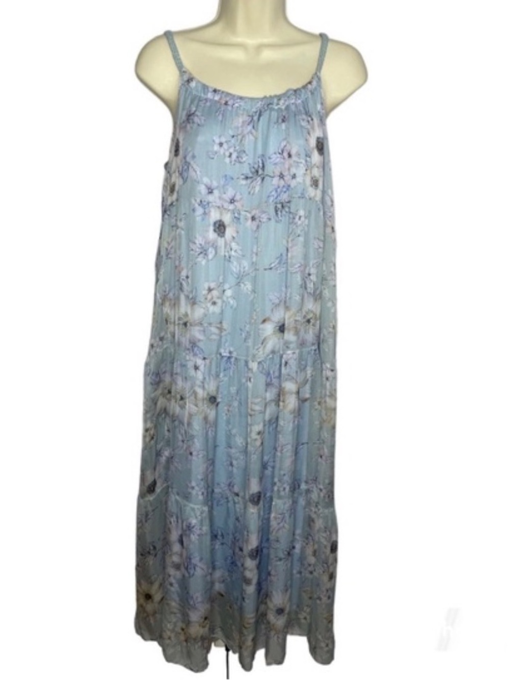 Elena Baldi Silk Blend Tiered Floral Maxi Dress
